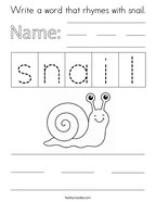 Write a word that rhymes with snail Coloring Page