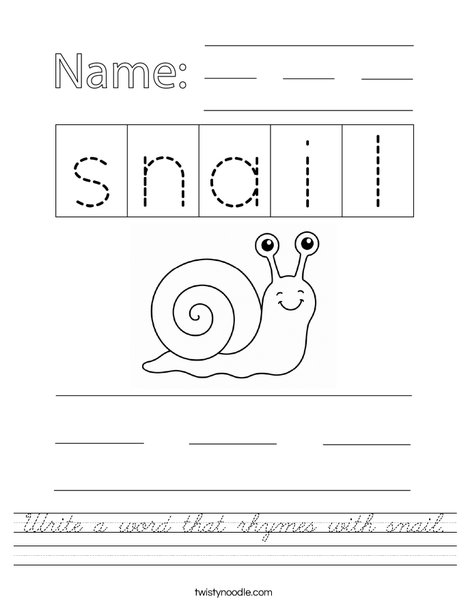 Write a word that rhymes with snail. Worksheet