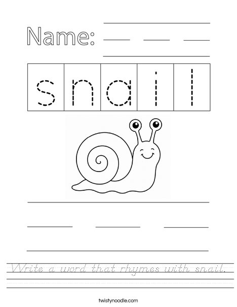 Write a word that rhymes with snail. Worksheet
