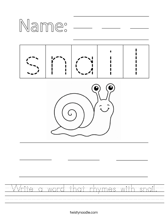 Write a word that rhymes with snail. Worksheet