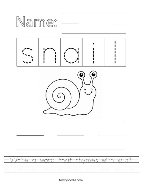 Write a word that rhymes with snail. Worksheet