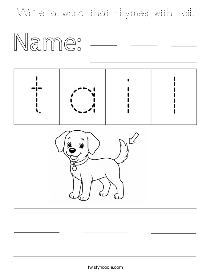 Write a word that rhymes with tail. Coloring Page