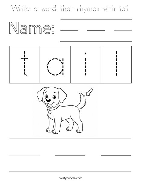 Write a word that rhymes with tail. Coloring Page