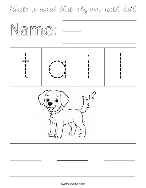 Write a word that rhymes with tail. Coloring Page