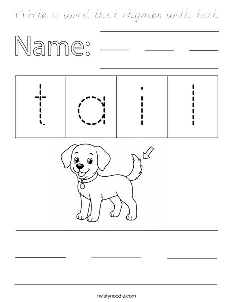 Write a word that rhymes with tail. Coloring Page