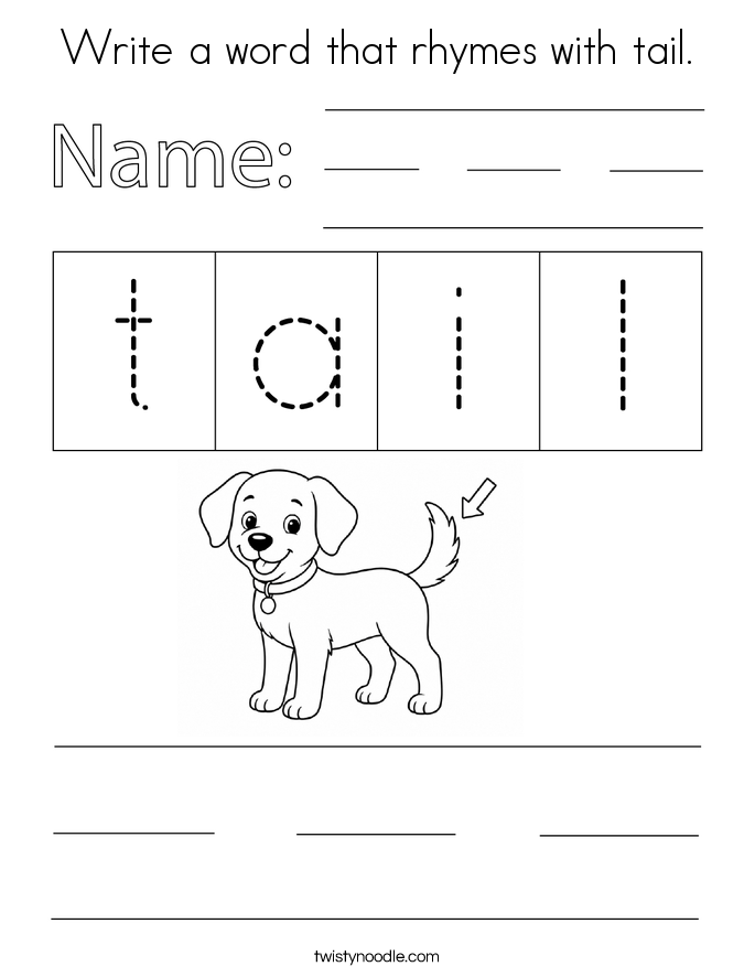 Write a word that rhymes with tail. Coloring Page