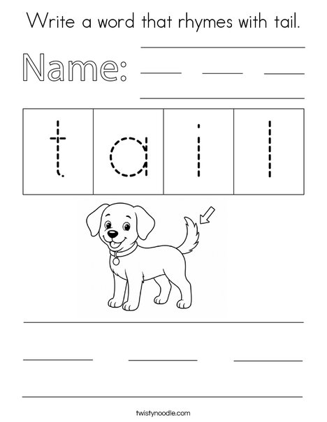 Write a word that rhymes with tail. Coloring Page