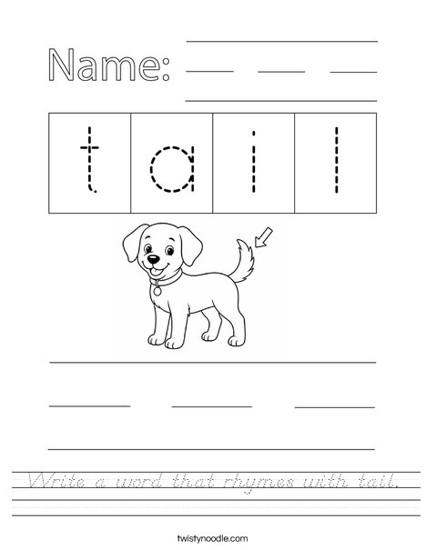 Write a word that rhymes with tail. Worksheet