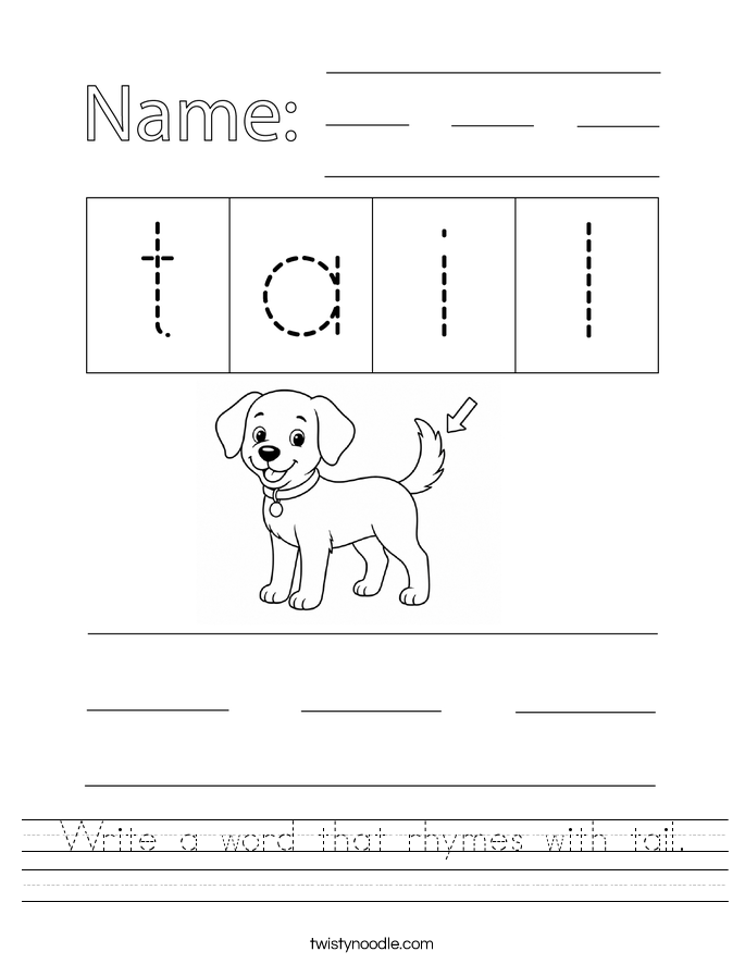 Write a word that rhymes with tail. Worksheet