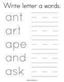 Write letter a words Coloring Page