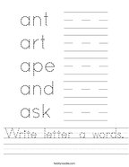 Write letter a words Handwriting Sheet
