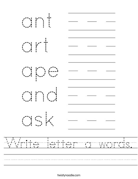 Write letter a words. Worksheet