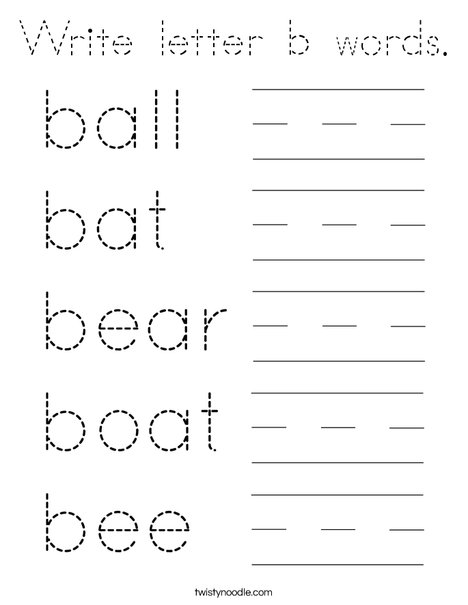 Write letter b words. Coloring Page