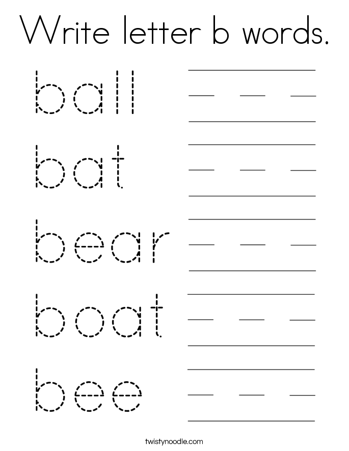 Write letter b words. Coloring Page