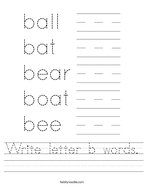 Write letter b words Handwriting Sheet