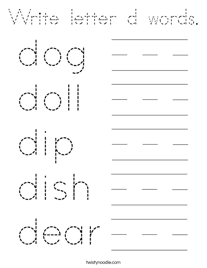 Write letter d words. Coloring Page