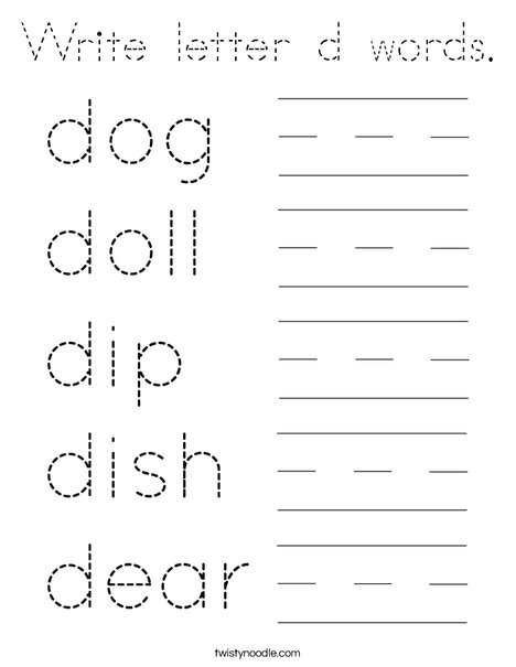 Write letter d words. Coloring Page