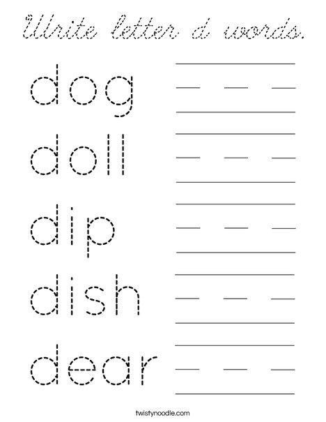Write letter d words. Coloring Page