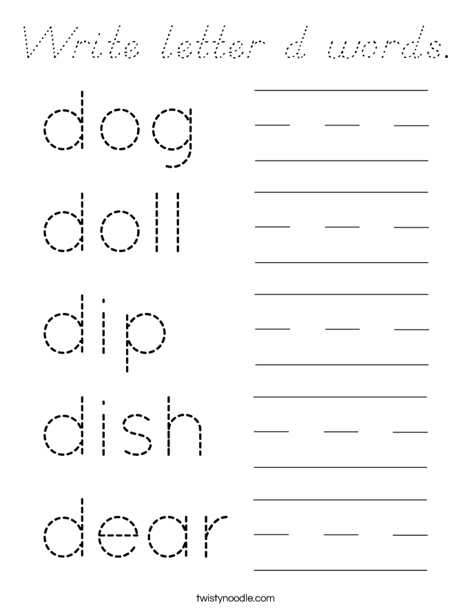 Write letter d words. Coloring Page