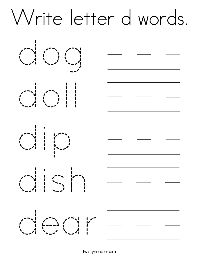 Write letter d words. Coloring Page