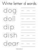 Write letter d words Coloring Page
