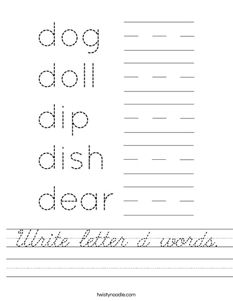 Write letter d words. Worksheet