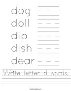Write letter d words Handwriting Sheet