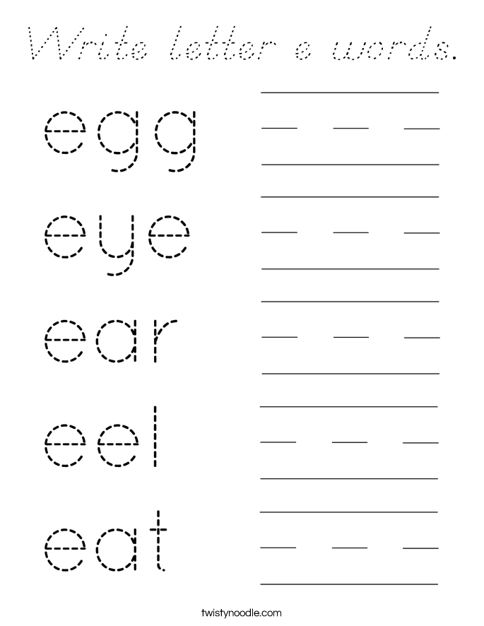 Write letter e words. Coloring Page