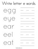 Write letter e words Coloring Page