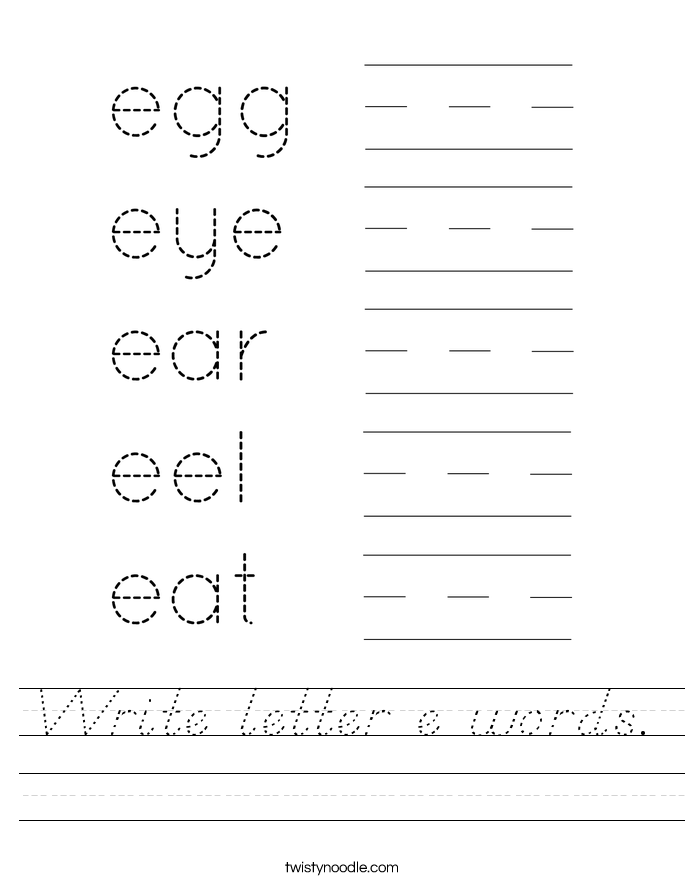 Write letter e words. Worksheet