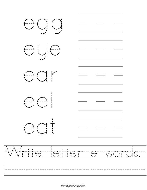 Write letter e words. Worksheet