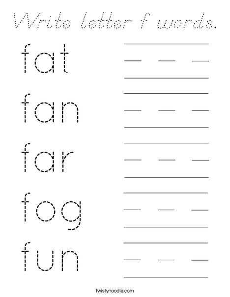 Write letter f words. Coloring Page