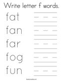 Write letter f words Coloring Page