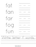 Write letter f words Handwriting Sheet