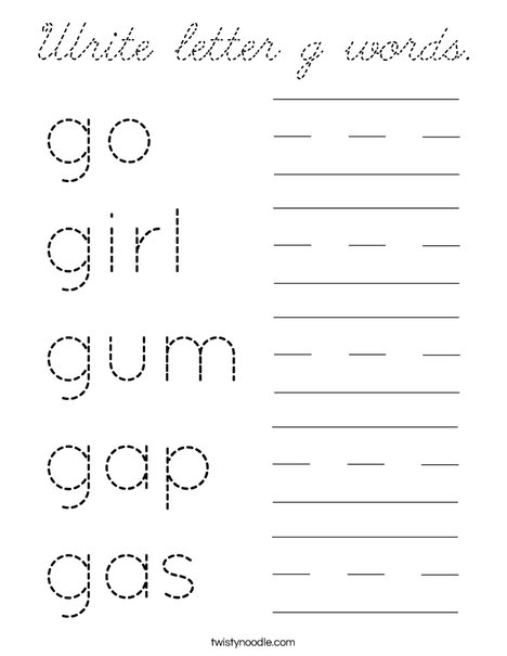 Write letter g words. Coloring Page
