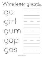 Write letter g words Coloring Page