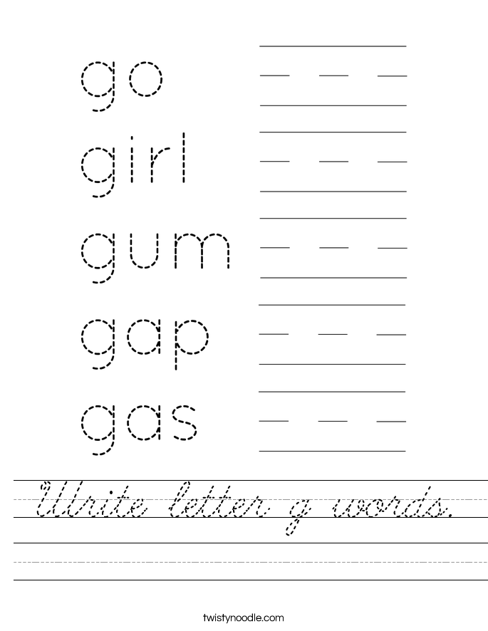 Write letter g words. Worksheet