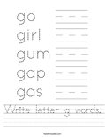 Write letter g words. Worksheet