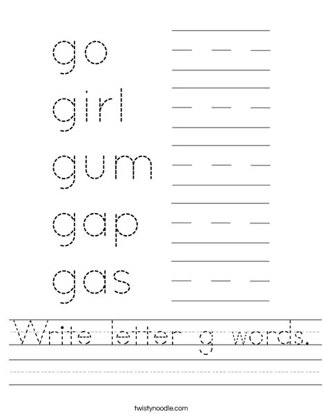 Write letter g words. Worksheet