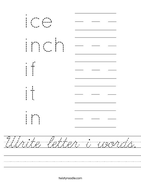 Write letter i words. Worksheet