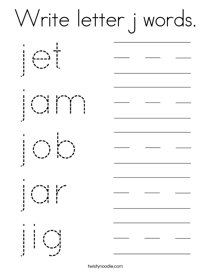 Write letter j words. Coloring Page