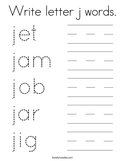 Write letter j words Coloring Page