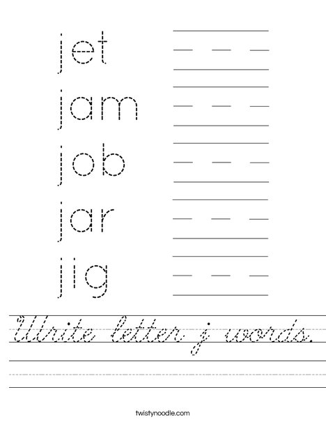 Write letter j words. Worksheet