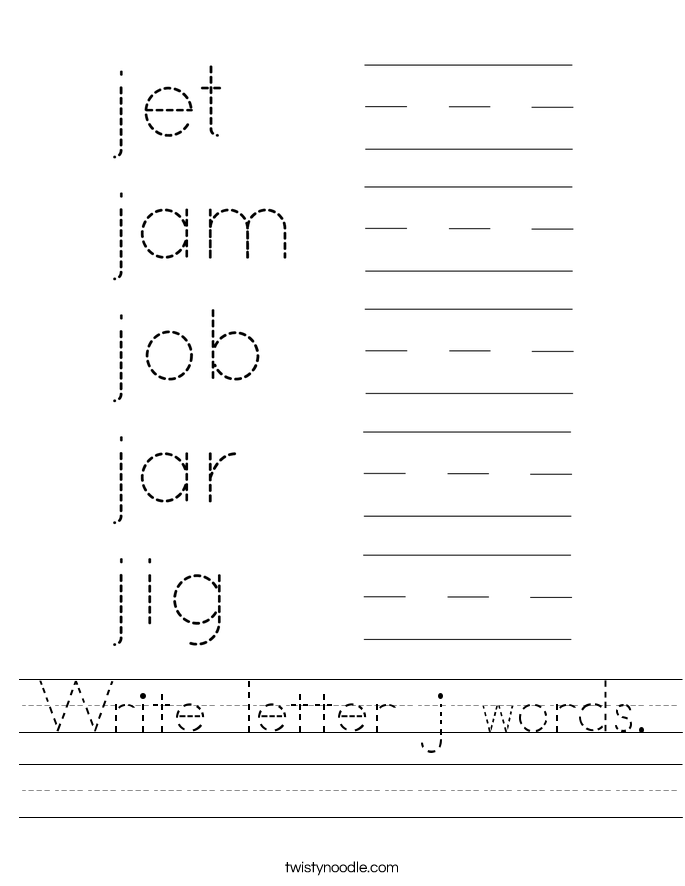 Write letter j words. Worksheet