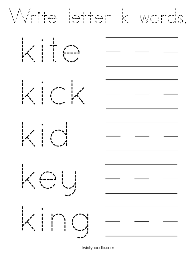 Write letter k words. Coloring Page