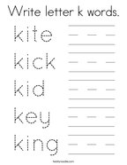 Write letter k words Coloring Page