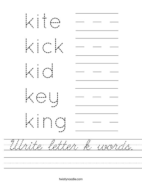 Write letter k words. Worksheet