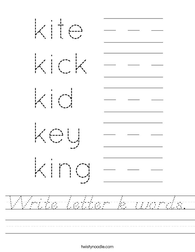 Write letter k words. Worksheet