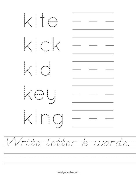 Write letter k words. Worksheet