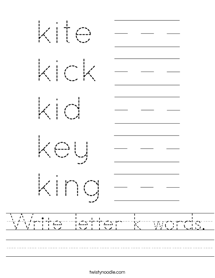 Write letter k words. Worksheet